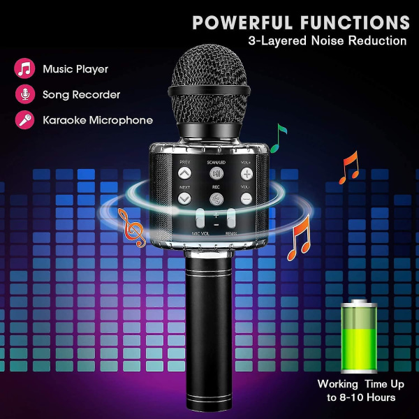 Bluetooth 4 i 1 karaoke trådlös mikrofon med led-lampor, bärbar mikrofon för barn, flickor