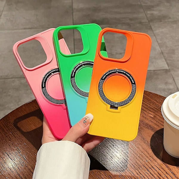 Gradientfarget MagSafe-etui Kompatibelt med iPhone 15 Pro Max, Mykt TPU-etui med Magnetisk Usynlig Stativ Oransje-Gul Oransje-Gul Orange-Yellow For iPhone 15 Pro Max