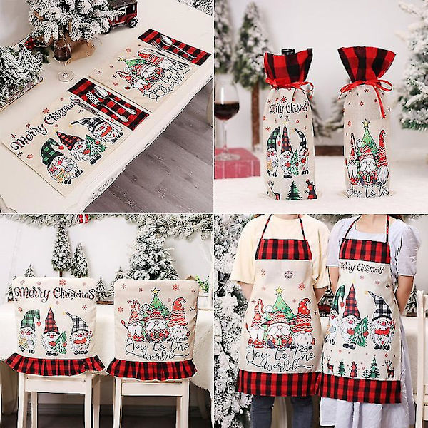 Nytår 2023 Linned Julegnomer Forklæde Juledekorationer Til Hjemmet Xmas Køkkentilbehør Natal Navidad 2023 Noel Deco Wine Cover-289 Green