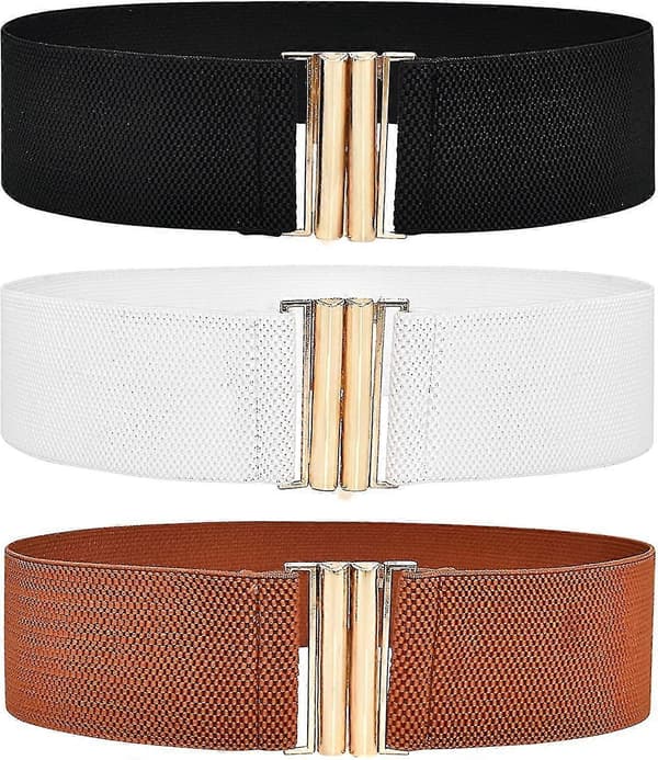 3 Stykker Brede Elastiske Belter For Kvinner, Vintage Elastiske Midjebelter Mote Cinch Midjebånd