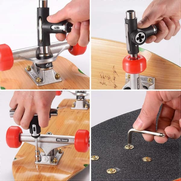 Skate Tool Alt-i-Én Multifunktionel Skateboardværktøj med Skateboard Griptape Viskelædersæt black