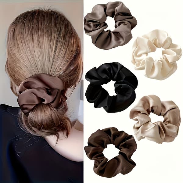 5 st Högelastiska Hårband i Satin – Mjuka, Icke-irriterande 5pcs Random Color