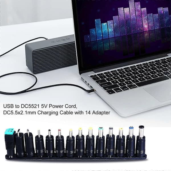 USB 5V til DC5.5x2.1mm 14 Adaptere Ladekabel Med Strømbryter USB til 5V