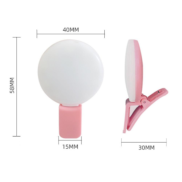 Mini Selfie LED Ring Light Udfyldningslys Clip Kompatibel med Mobiltelefon Liveudsendelse White