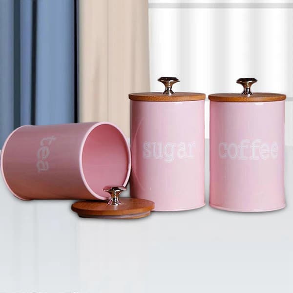3-pack köksbehållare med lufttätt lock för matförvaring, förvara kaffe Pink
