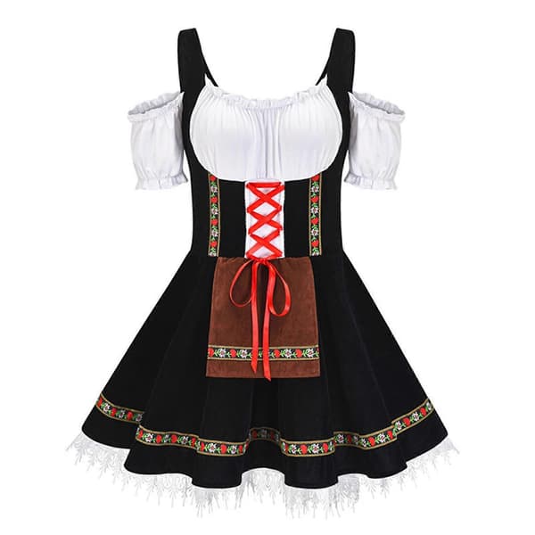 Oktoberfestdräkt för damer Ölservitrisdräkter Sammet Snörklänning Black S