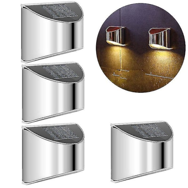 4 stk. Supersterke solcelledrevne LED dør-gjerde vegglamper utendørs hagelampe Warm White 2PCS