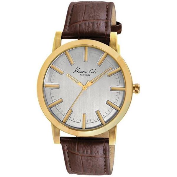 Ur - KENNETH COLE - SLIM IKC8043 - Brunt læder - Kvarts - Analog Brun, Grå, Sølv