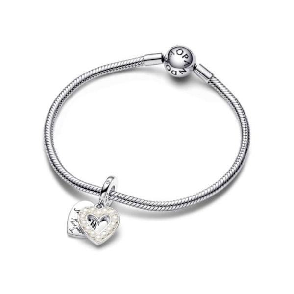 Viehättävä riipus - PANDORA - Kaksinkertainen Pearly White Heart - Hopea - Nainen - Aikuinen Grå