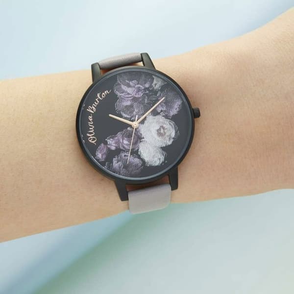 Ur - OLIVIA BURTON - OB16AD11 - Ø 38 mm - Sort rustfrit stål hus - Grå syntetisk læderrem Svart