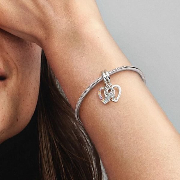 PANDORA Charm Riipus Ystävyys Erotettavat Sydämet Pulmapala 792239C01 Grå