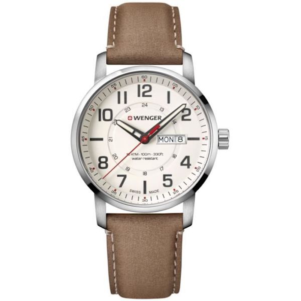 Ur - WENGER - ATTITUDE DAY&DATE 01.1541.103 - Quartz - Læder - Klassisk Beige, brun, silver
