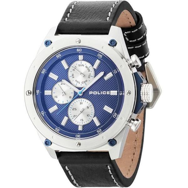 Klocka för män - POLICE KLOCKOR - KONTAKT R1451255001 - Quartz - Läder - Analogisk Svart, Blå, Silver