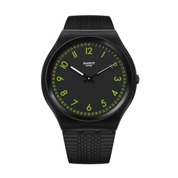 Ur - SWATCH - SKIN IRONY 42mm - Sort og Grøn - Gummilæder - Kvarts Svart, Grön