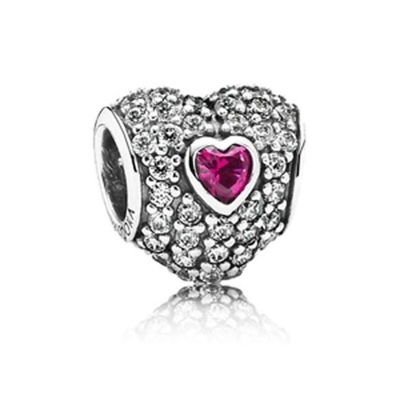Charm - PANDORA - 791168SRU - Hopea 925 - Punaisella kivillä päällystetty sydän - Synteettinen rubiini Röd