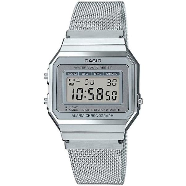 Casio unisex vintage kello - A700WEM-7AEF - Vedenpitävä - Milanese mesh rannekoru Vit