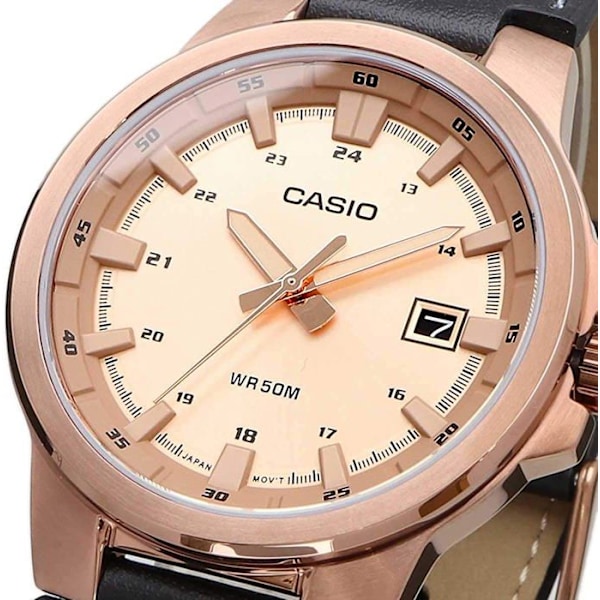 Kello - Casio - MTP-E173RL-5AVEF - Nahkainen yösininen - Kvartsi - WR 50m Midnattsblå