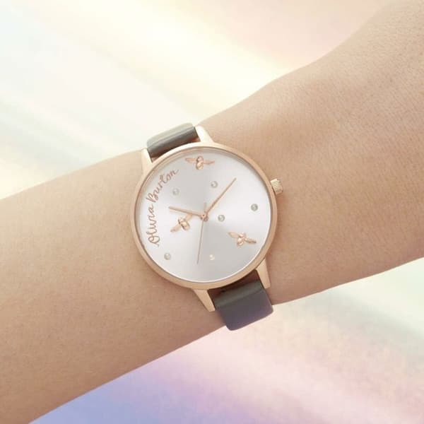 Dameur - OLIVIA BURTON - OB16PQ03 - Ø 34 mm - Grå urskive - Grå imiteret læderrem Grå