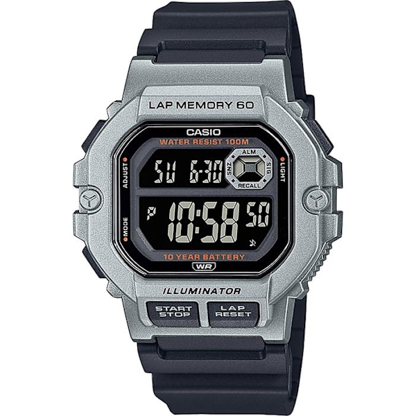 CASIO Sport Sort og Sølv Resin Steel Ur - Vandtæt 10 Atm - Automatisk - Digital - Herrer sort