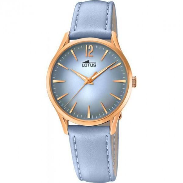 Lotus dameur, rosa guld stål, blåt læder 18407/3 Rose guld, blå