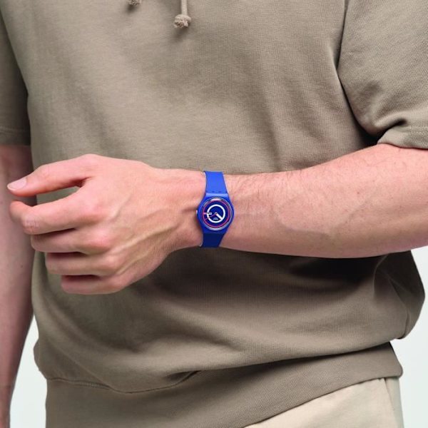 Klocka - SWATCH - Blue To Basics - Silikon - Kvarts - 34 mm Blå Vit Röd