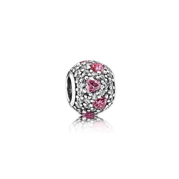 Charm - PANDORA - 791249CZS - 925 Sterling sølv - Cubic Zirconia - Pink hjerter Vit, Rosa