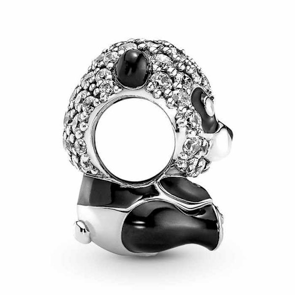 Charm - Pandora - Panda - 925 Sølv - Cubic Zirconia - Skinnende sort emalje Grå