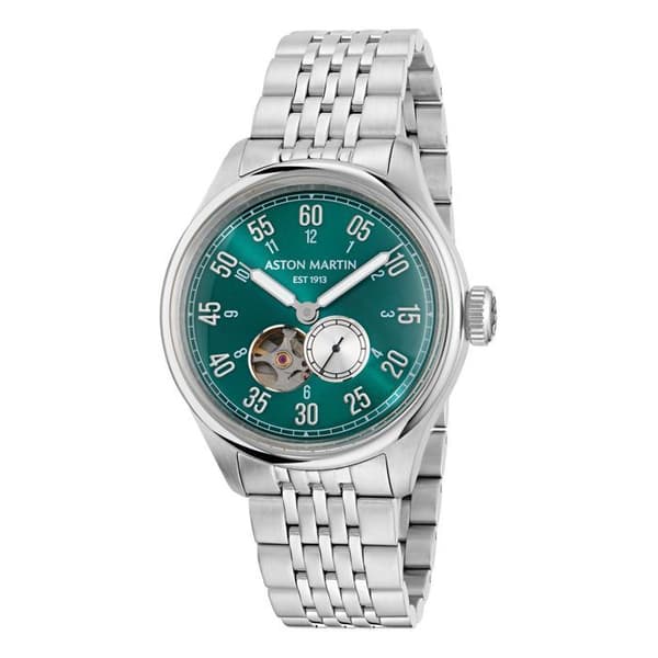 Ur - ASTON MARTIN - MTTS1F504 - Kasse 41 mm - Grøn skive - Sølv læderrem 20 mm Pengar