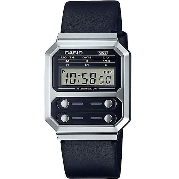 Unisex-ur - CASIO - A100WEL-1AEF - Quartz - Digital - Sort læderrem Svart