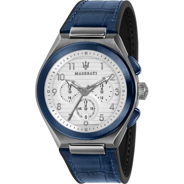 Ur - MASERATI - R8871639001 - Blå læder - Rustfrit stål - Analog grå