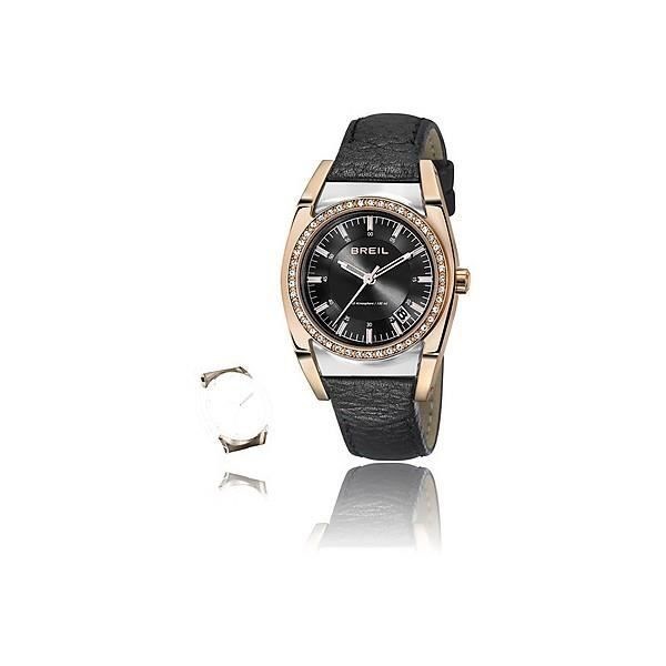 Ur - BREIL - COLLAR DE LA FEMME - Stål - Sort urskive - Sort armbånd Rosa
