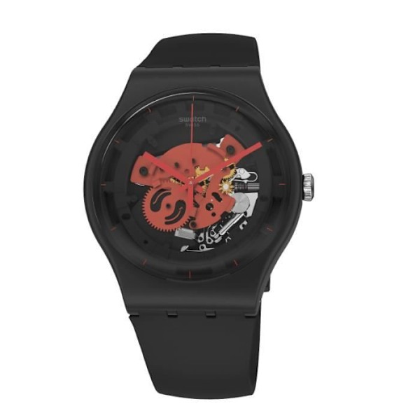 Kello - SWATCH - THINK TIME TO BLACK - Biokeramiikka 41mm - Vedenkestävyys 30 Atm - Unisex Svart röd