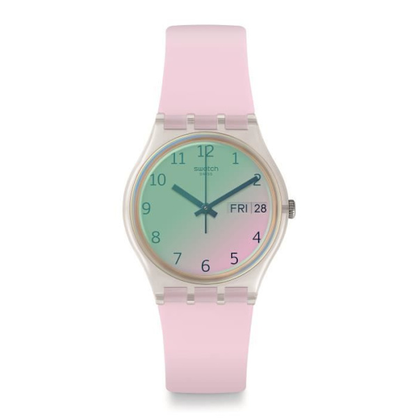 Kello - Swatch - GE714 - 34mm - Vaaleanpunainen kellotaulu - Vaaleanpunainen silikoniranneke Ljusrosa, Transparent