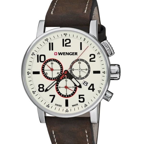 Klocka - WENGER - 01.0343.103 - Kvarts - Analog - Vitt läder Vit