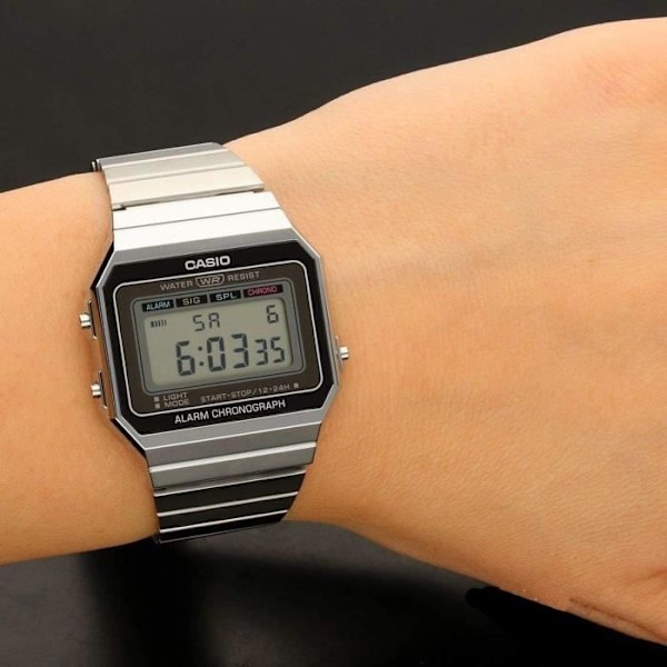 CASIO Collection A700WE-1AEF solklocka, chrono, nedräkning, larm - Grå - Dam Stål