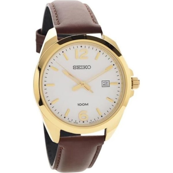 SEIKO HERRE 42MM LÆDERREM RUSTFRI STÅL KURSKE QUARTZ WATCH SUR216