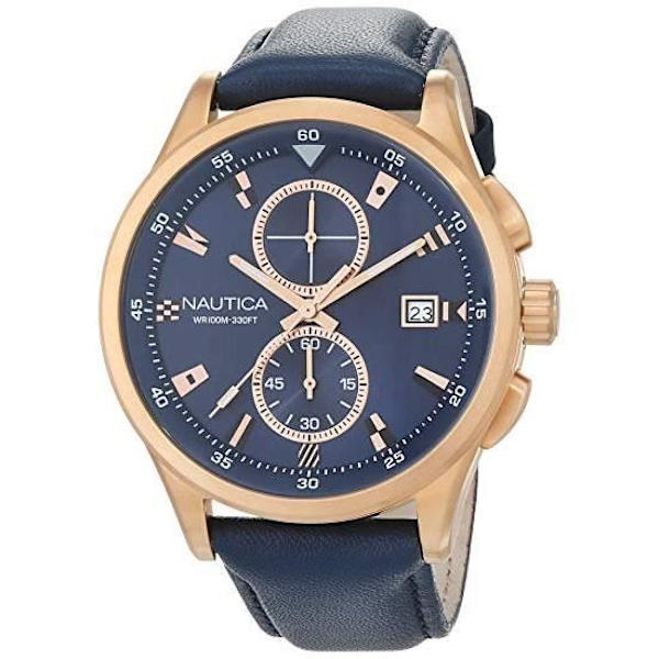 Klocka - Nautica - NAD19558G - Kvarts - Analog - Blått Läder Blå