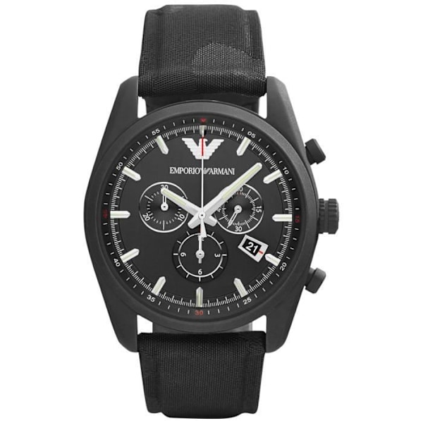 Herreur - ARMANI - NEW TAZIO AR6051 - Quartz - Analog - Sort - Læder/Nylon Svart