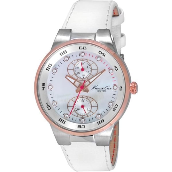 Dameur - KENNETH COLE - DRESS SPORT IKC2862 - Kvarts - Analog - Hvidt læder Grå, Vit, Silver