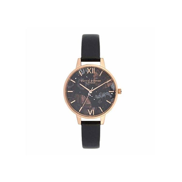 Analogisk ur til kvinder - Olivia Burton - OB16GD22 - Sort læderrem - Kasse i rustfrit stål - Diameter 34 mm