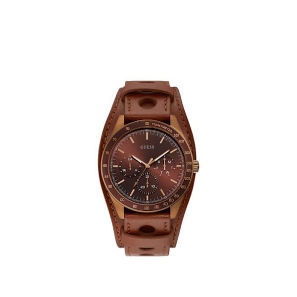 Guess Watches W1100G3 miesten kello - nahkaranneke - Aakkosnumeerinen näyttö - ruskea