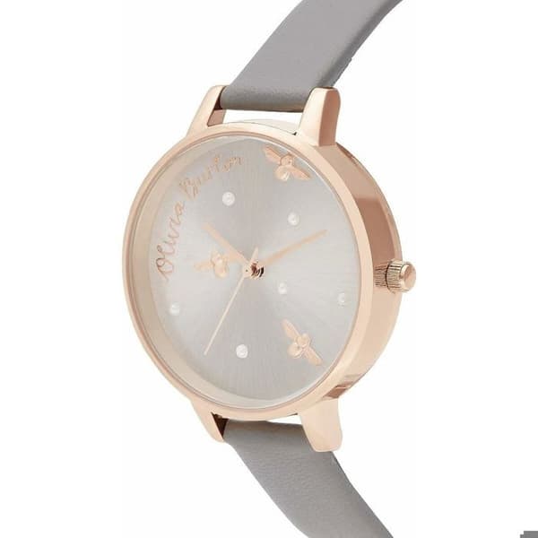 Dameur - OLIVIA BURTON - OB16PQ03 - Ø 34 mm - Grå urskive - Grå imiteret læderrem Grå