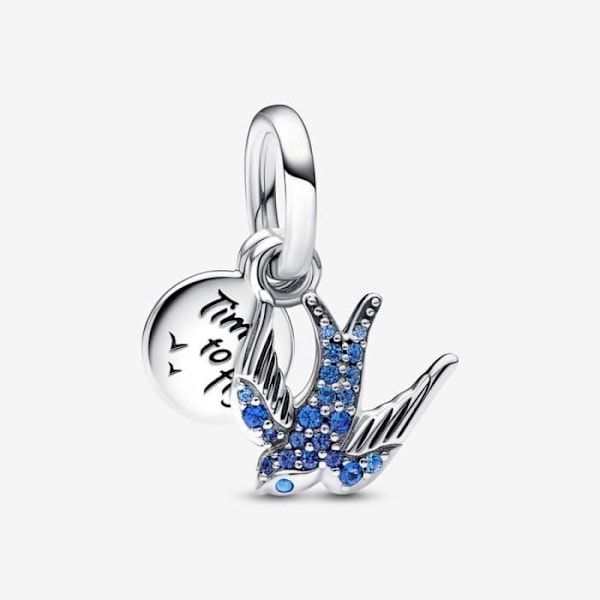 Dobbelt Sparkling Swallow & Quote Pendant Charm grå