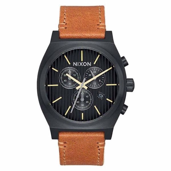 Klocka för män Nixon Time Teller Chrono Läder - Svart - Armband i äkta läder - Sex visartiklar kronograf Svart