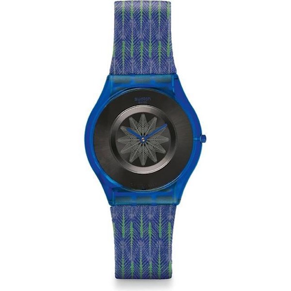 Dameur - Swatch - Breezy Feather SFS102 - Læder- og tekstilrem - Blå farve - Quartz Blå