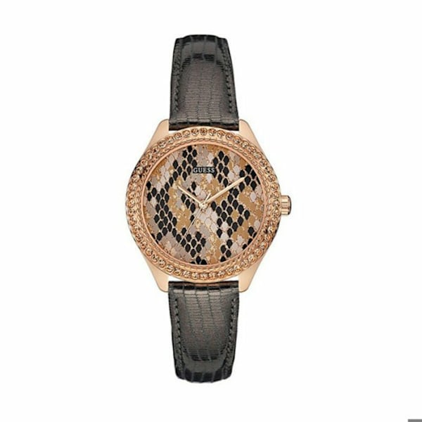 Klocka - Guess - W0626L2 - Guld stålfodral - Rosa pythonurtavla - Grått läderband Rosa, grå
