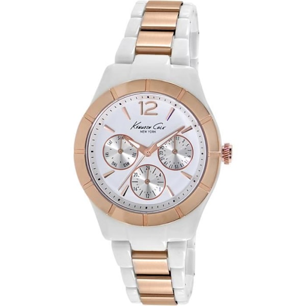 Dameur - KENNETH COLE - CLASSIC IKC0001 - Kvarts - Analog - Rund Vit, Gul, Guld