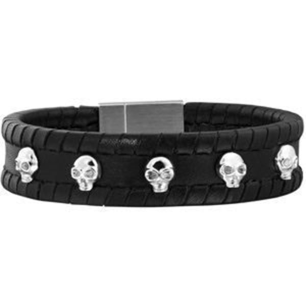 Juvelarmbånd - Police - PL24410BLB-01-S - Sort læder - Størrelse S - Rock Style sort