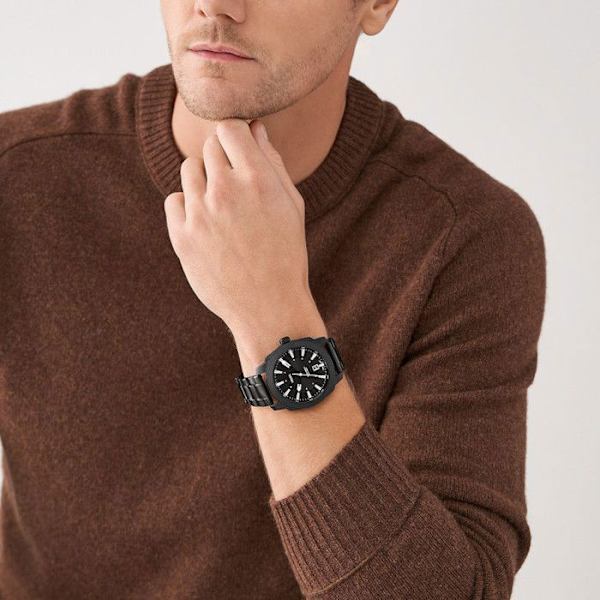 Fossil miesten kello FS5971 - musta ruostumaton teräs - vedenkestävä 10 atm Svart