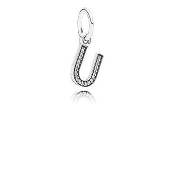 Charm - PANDORA - 791333CZ - Hopea - Kirjain U - Zirkoni Silver och zirkon